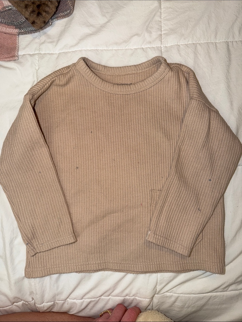 Waffle-Knit Long Sleeve Top in Tan for Kids